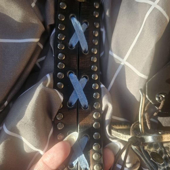 Freebird by Steven Teal Green Studded Leather Belt with Braided Details main image 12